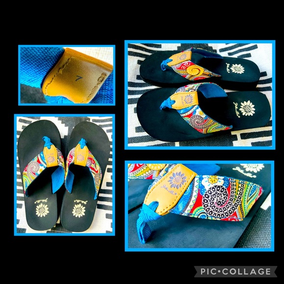 Yellow Box Shoes - •Colorful Paisley Patterned Yellow Box Flip Flops•